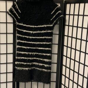BONGO Black and White Fuzzy Cowl Neck Sweater